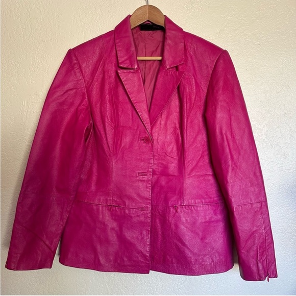 Newport News Jackets & Blazers - 🩷Hot Pink Fuchsia Leather Blazer
